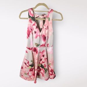 B. Darlin Women’s Dress Mini Floral Sz 7/8 Pink Green Abstract Sleeveless